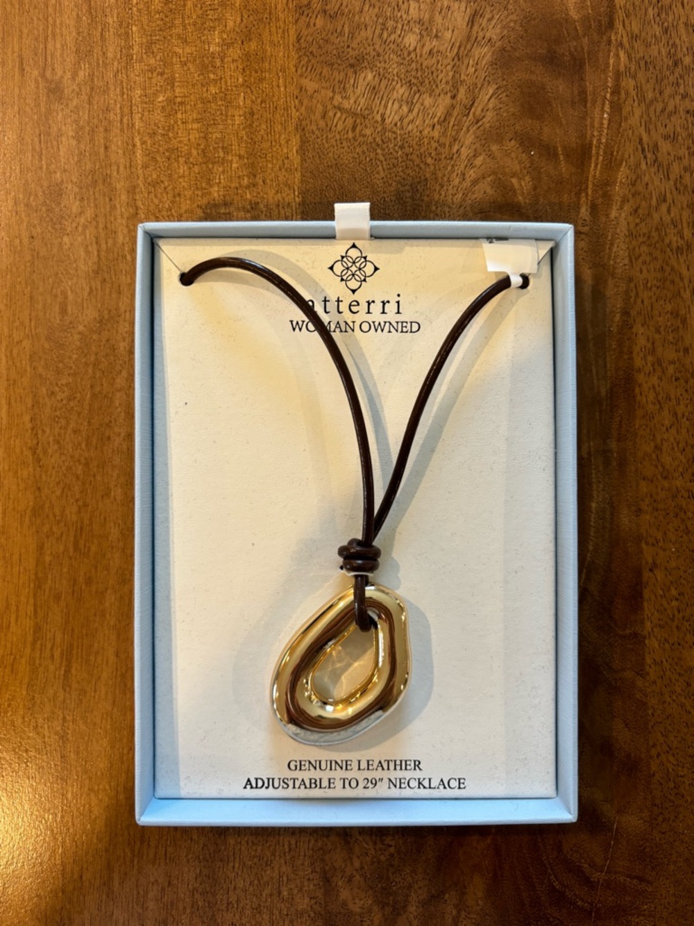 Atterri Genuine Leather Gold Loop Pendant Statement Necklace